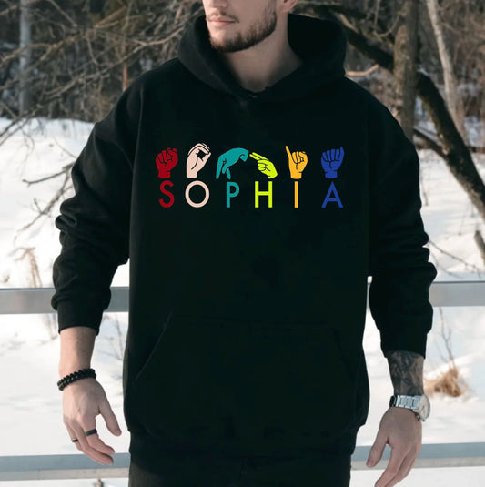 Personalized ASL American Sign Language Unisex Hoodie – Custom Name ASL Hooded Sweatshirt