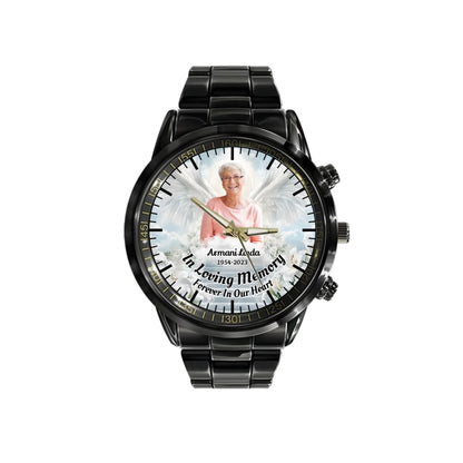 Personalized Memorial Custom Photo Black Stainless Steel Watch – Remembrance Watch for Loss of Loved One