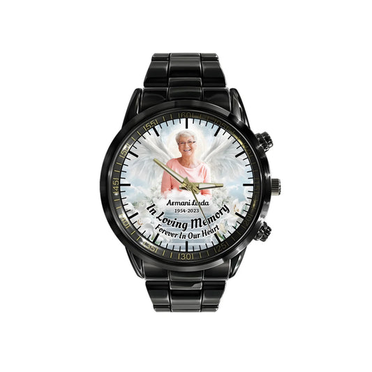 Personalized Memorial Custom Photo Black Stainless Steel Watch – Remembrance Watch for Loss of Loved One