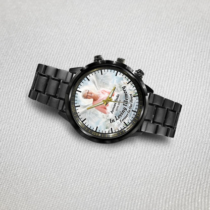 Personalized Memorial Custom Photo Black Stainless Steel Watch – Remembrance Watch for Loss of Loved One
