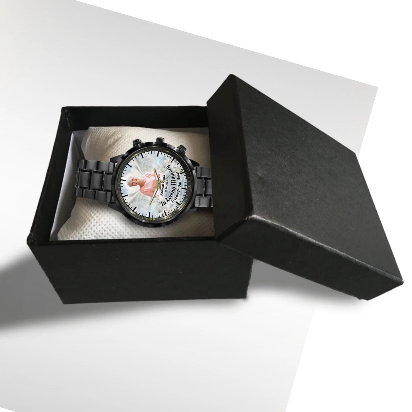 Personalized Memorial Custom Photo Black Stainless Steel Watch – Remembrance Watch for Loss of Loved One