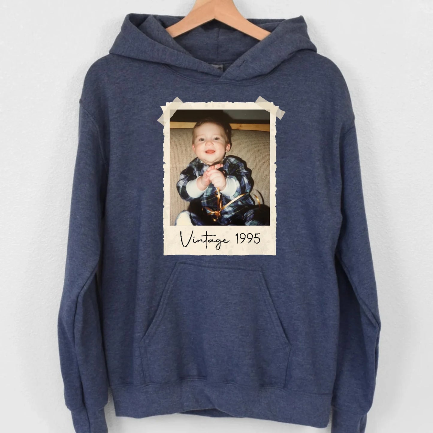 Custom Vintage Photo And Year Birthday Hoodie – Personalized 30th Birthday Party Vintage Est Hooded Sweatshirt