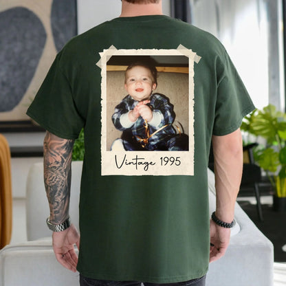 Custom Photo Birthday Unisex T-Shirt – Vintage Year Back Print Tee – Personalized 30th Birthday Shirt