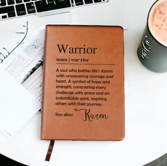 Personalized Warrior Leather Journal – Custom Engraved Definition Notebook, Cancer Recovery & Encouragement Gift