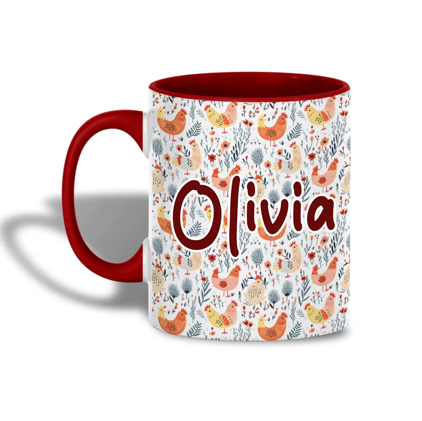 Personalized Chicken Coffee Accent Mug – Custom Name Chicken Pattern Mug for Chicken Lovers