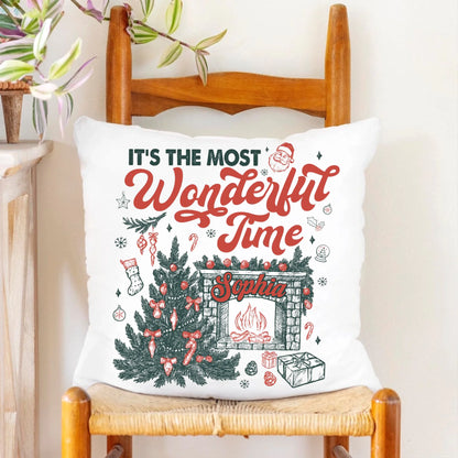 Vintage It's The Most Wonderful Time Christmas Time Pillow – Retro christmas Personalized Pillow