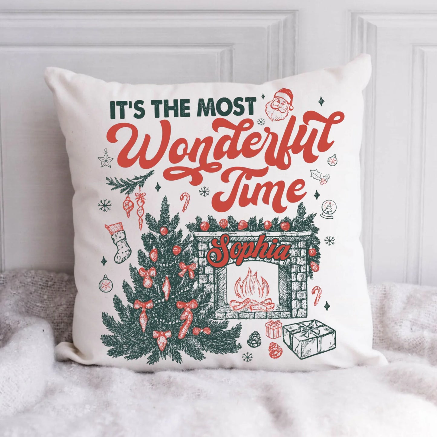 Vintage It's The Most Wonderful Time Christmas Time Pillow – Retro christmas Personalized Pillow