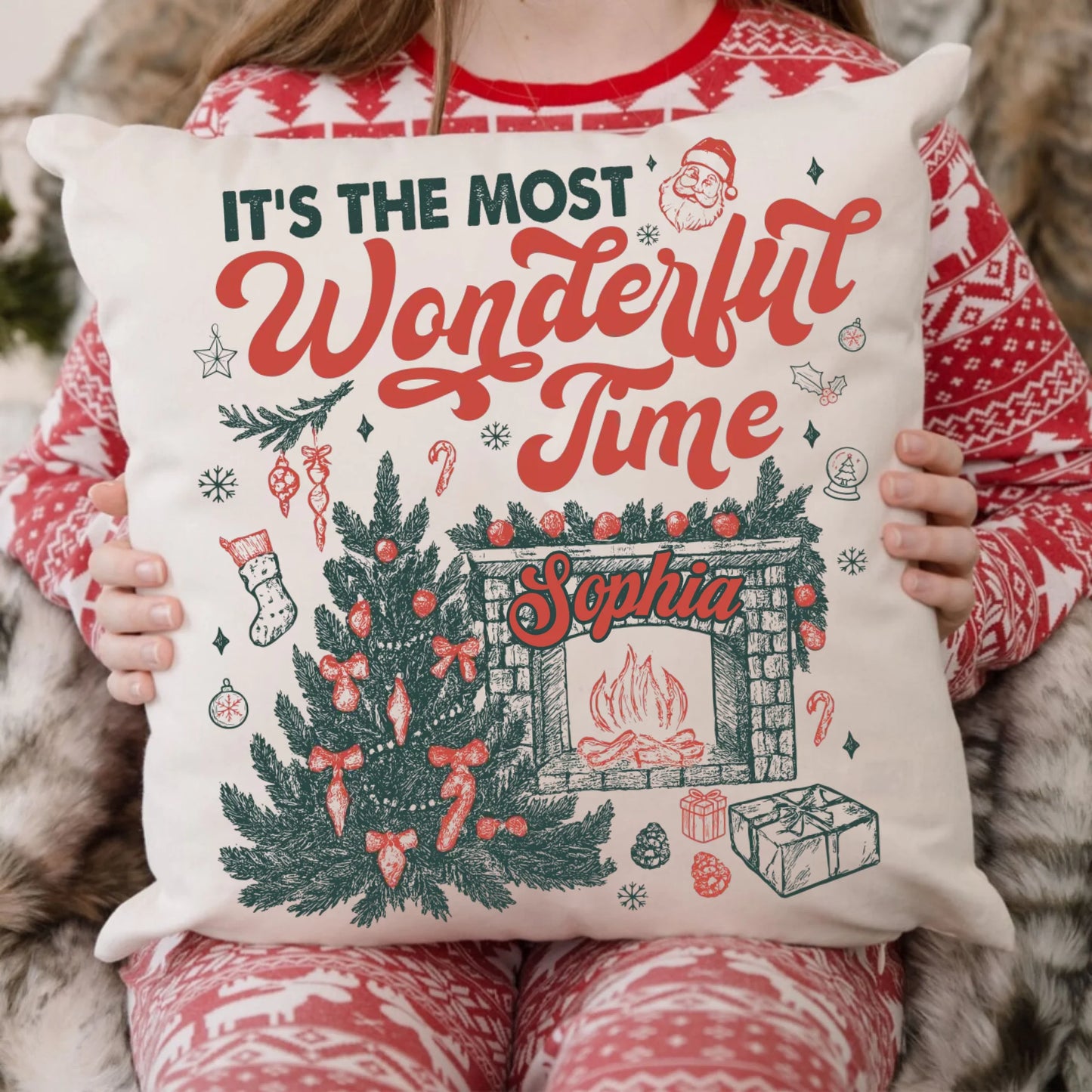 Vintage It's The Most Wonderful Time Christmas Time Pillow – Retro christmas Personalized Pillow