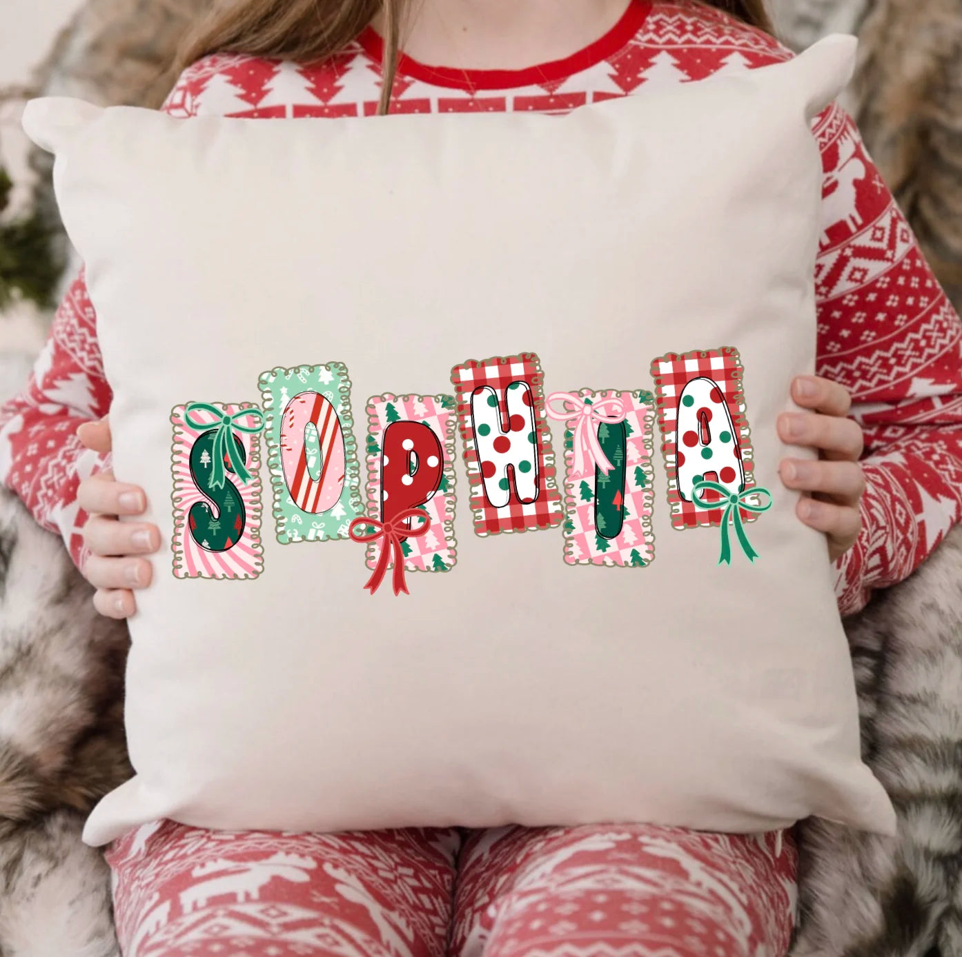 Custom Name Christmas Pillow – Personalized Christmas Pillow – Christmas Festive Holiday Pillow