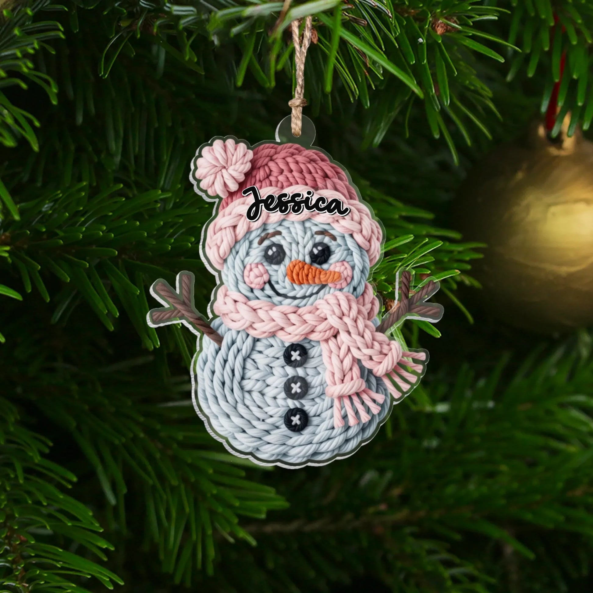 Faux Yarn Crochet Snowman Ornament