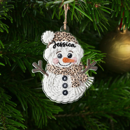 Crochet Print Christmas Snowman Acrylic Ornament – Personalized Holiday Snowman Acrylic Ornament