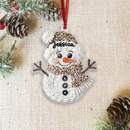 Crochet Print Christmas Snowman Acrylic Ornament – Personalized Holiday Snowman Acrylic Ornament-2