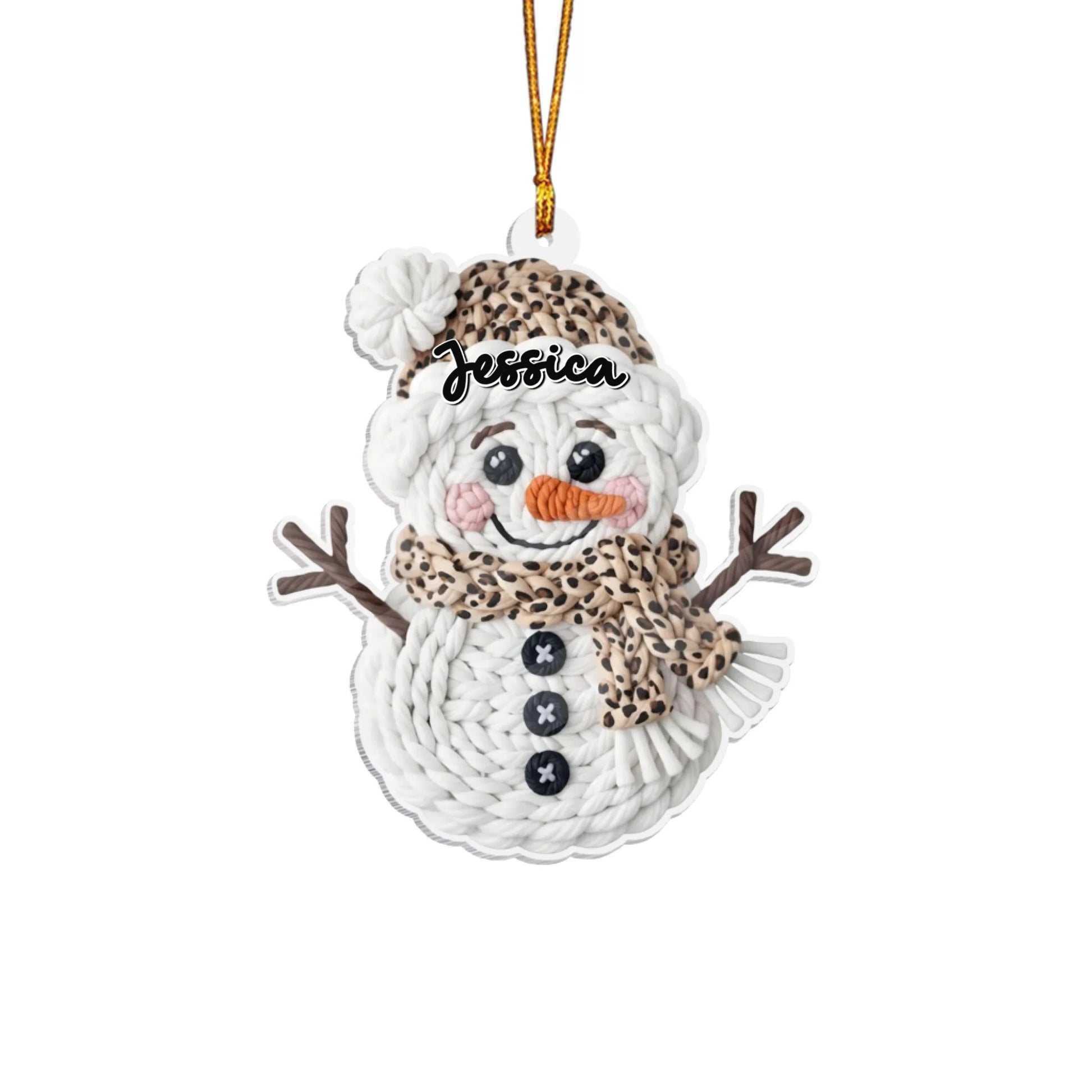 Crochet Print Christmas Snowman Acrylic Ornament – Personalized Holiday Snowman Acrylic Ornament-3