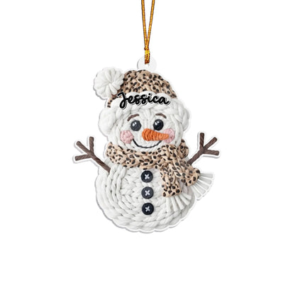 Crochet Print Christmas Snowman Acrylic Ornament – Personalized Holiday Snowman Acrylic Ornament-3
