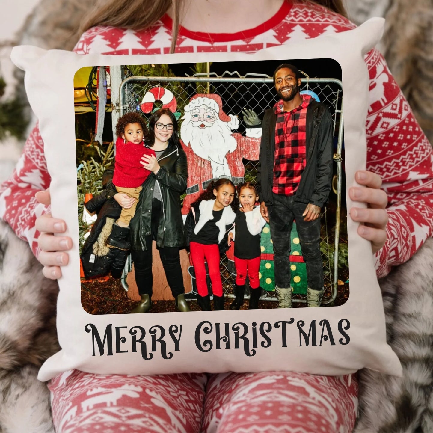 Vintage Family Photo Christmas Pillow – Personalized Christmas Pillow with Picture