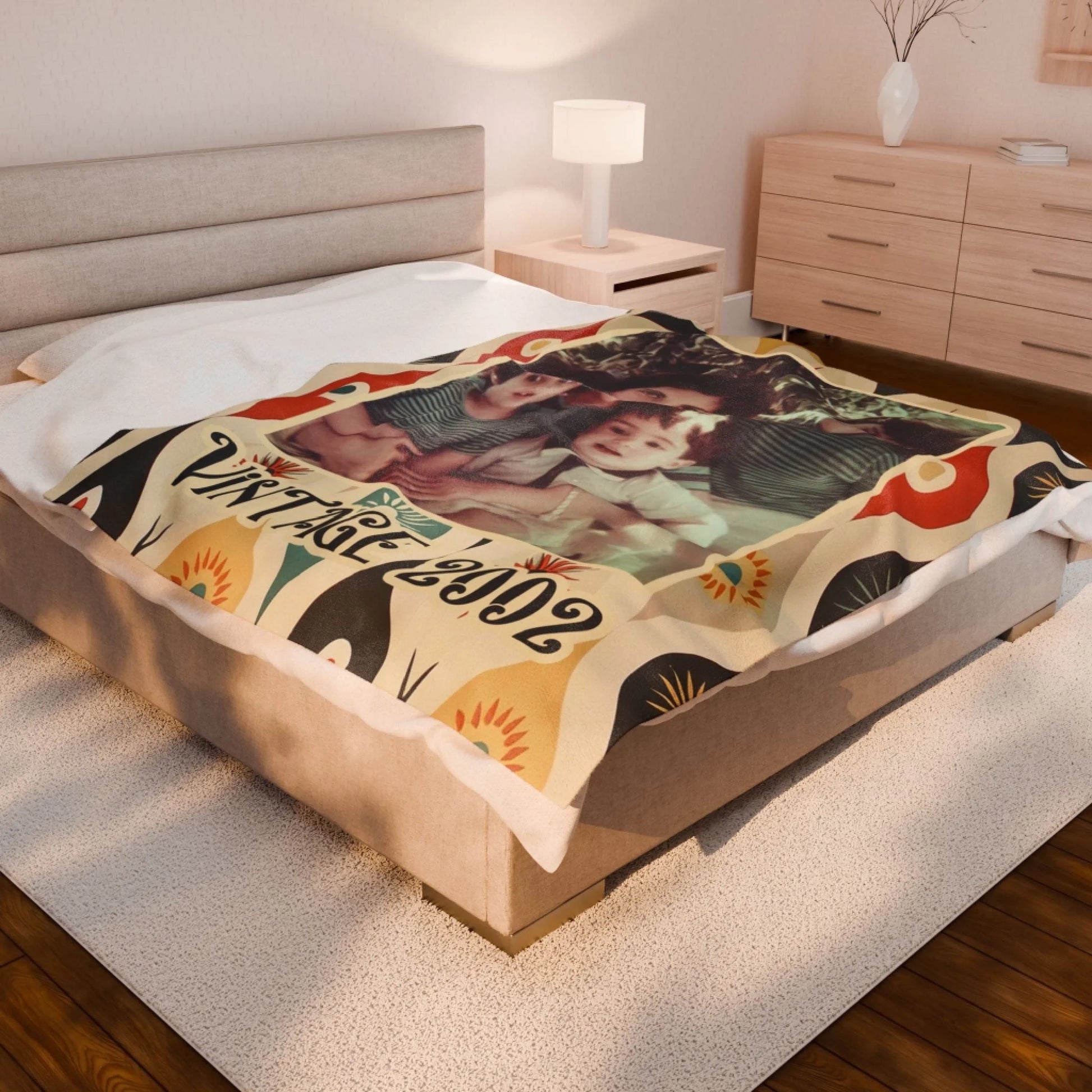 Custom Vintage Photo And Year Midcentury Blanket-2