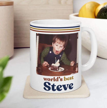Custom Retro Photo 70s Coffee Mug For Him – Personalized Vintage Photo & Name Mug for Dad, Husband