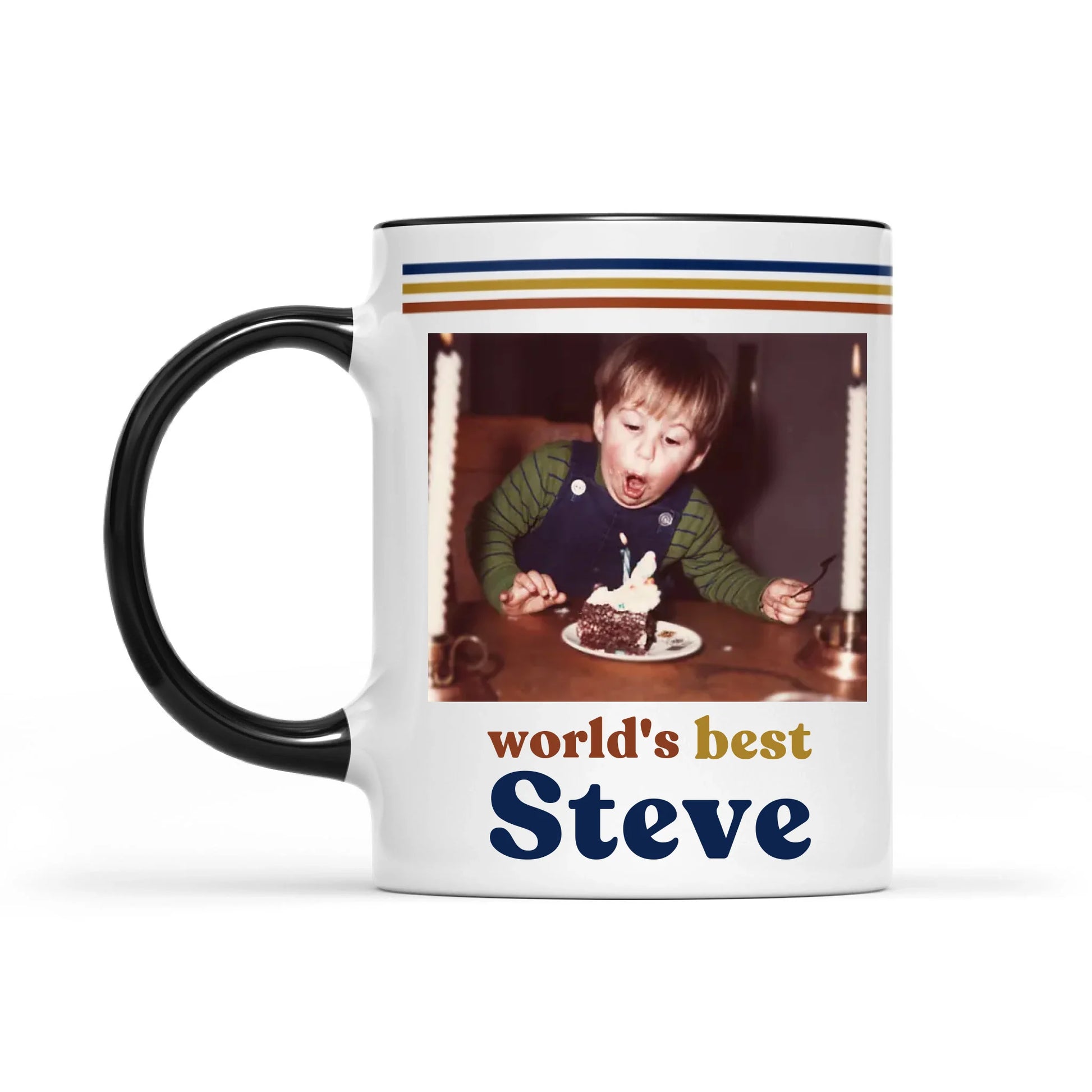 Custom Retro Photo 70s Coffee Accent Mug For Him – Personalized Vintage Photo & Name Accent Mug for Dad, Husband