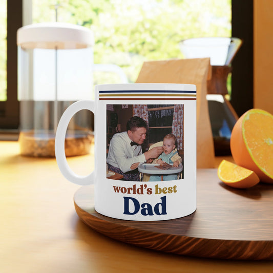 World’s Best Dad Photo Coffee Mug – Retro 70s Father’s Day Vintage Dad Personalized Coffee Cup