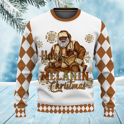 Retro African American Afro Santa Claus Christmas Ugly Sweater for Adult & Kids