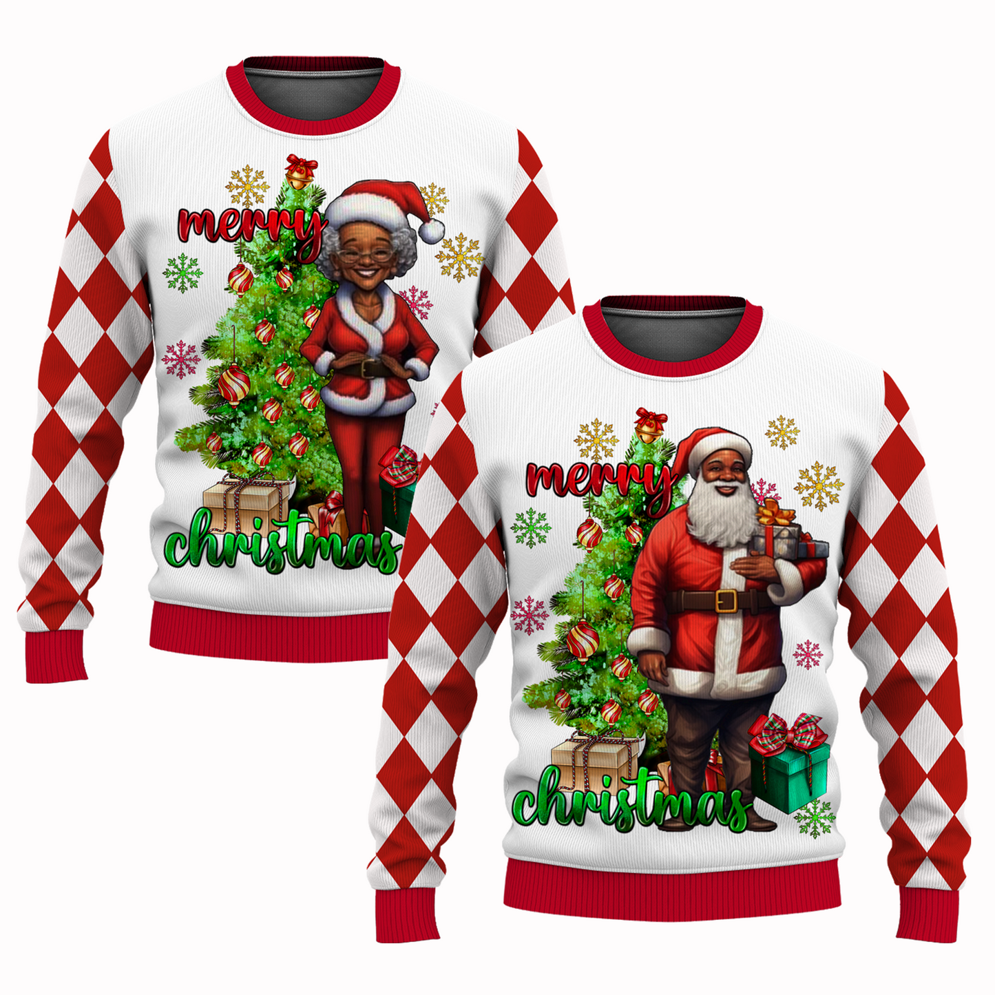 African American Mr And Mrs Black Santa Claus Merry Christmas Ugly Sweater for Men & Women