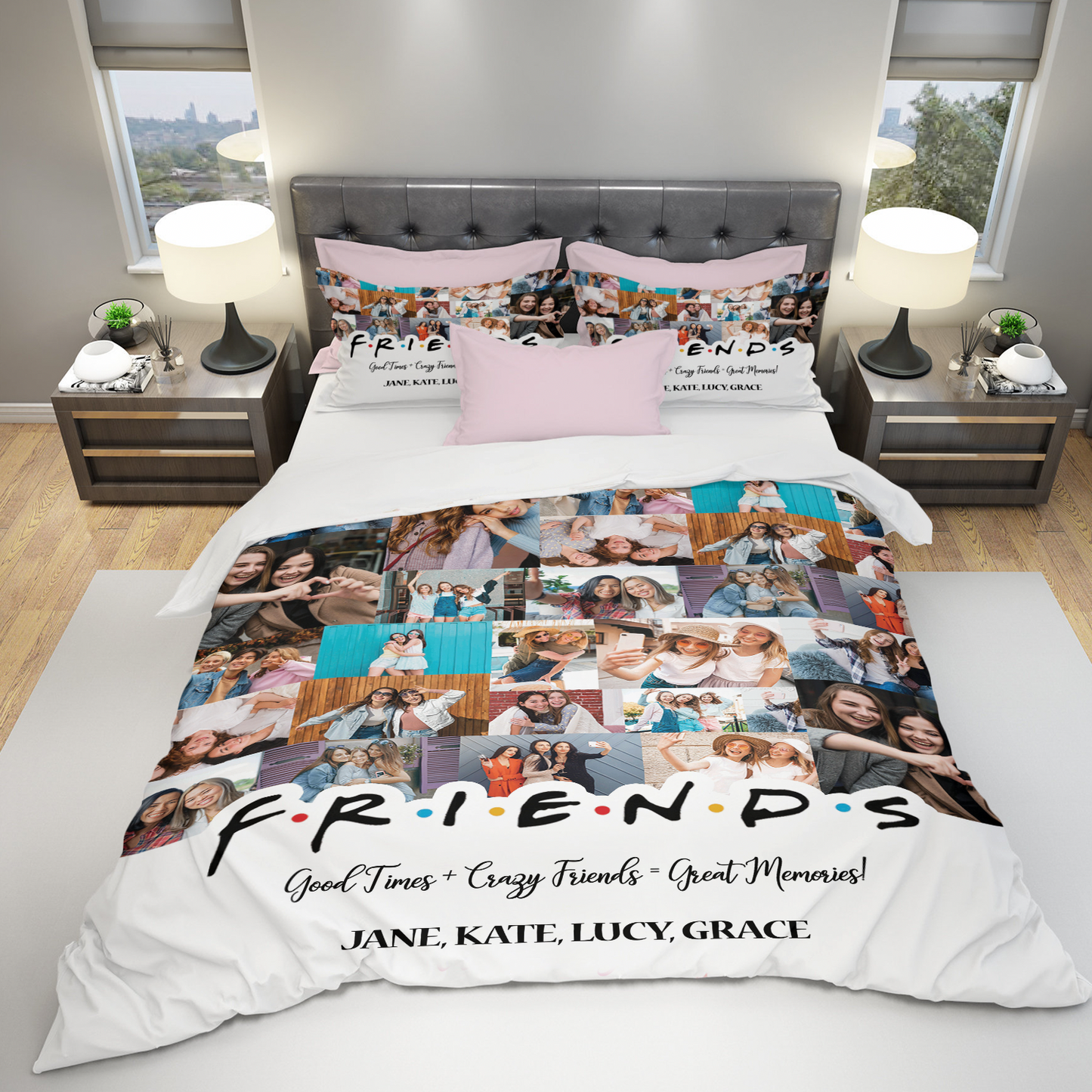 Best Friend BFF Gift From Photo Collage on Personalized Bedding Set for Bestie