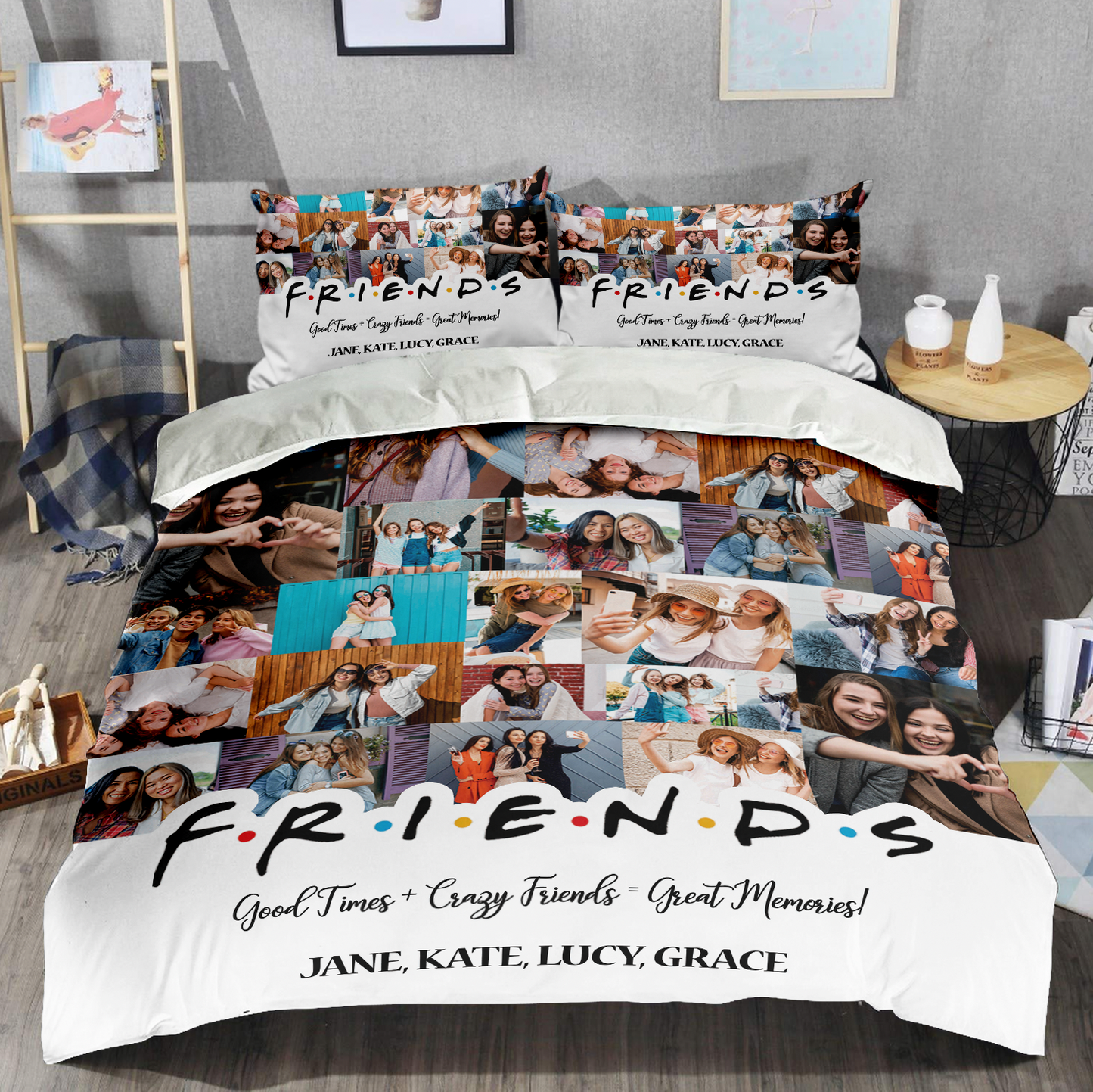 Best Friend BFF Gift From Photo Collage on Personalized Bedding Set for Bestie