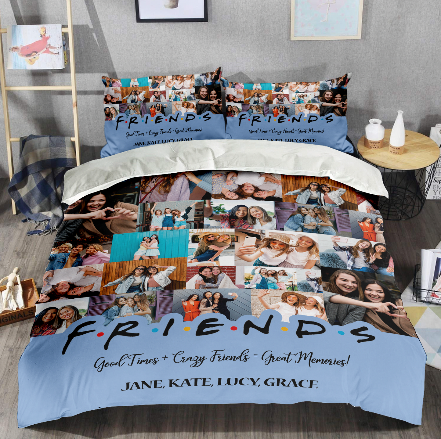 Best Friend BFF Gift From Photo Collage on Personalized Bedding Set for Bestie