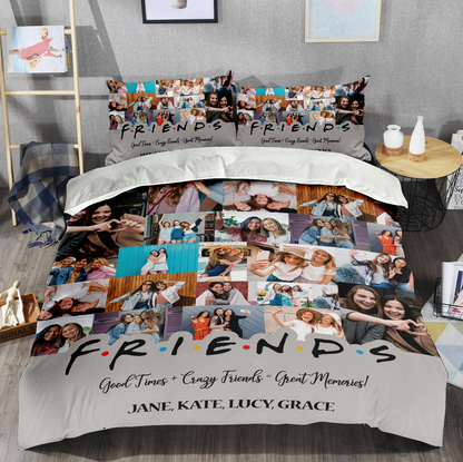 Best Friend BFF Gift From Photo Collage on Personalized Bedding Set for Bestie