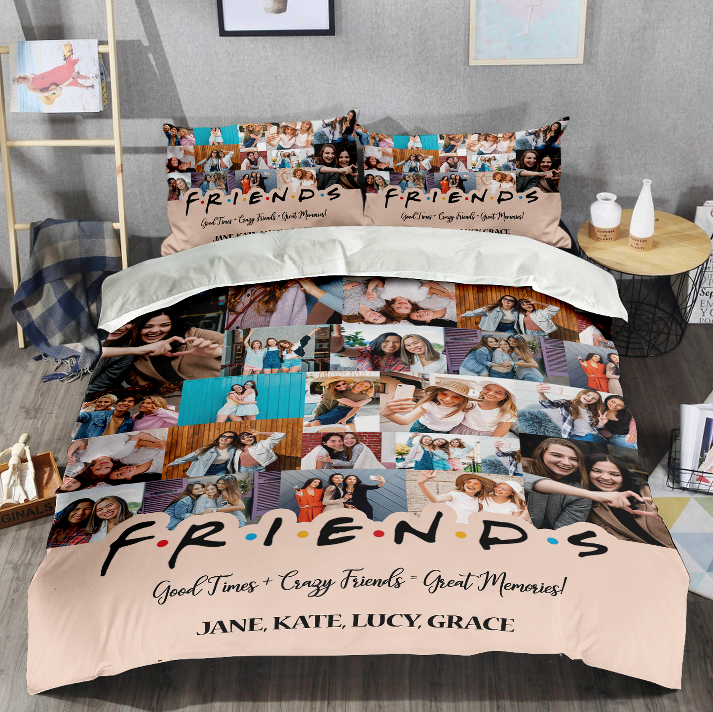Best Friend BFF Gift From Photo Collage on Personalized Bedding Set for Bestie