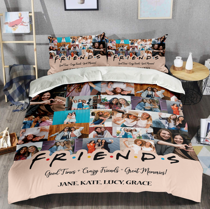 Best Friend BFF Gift From Photo Collage on Personalized Bedding Set for Bestie
