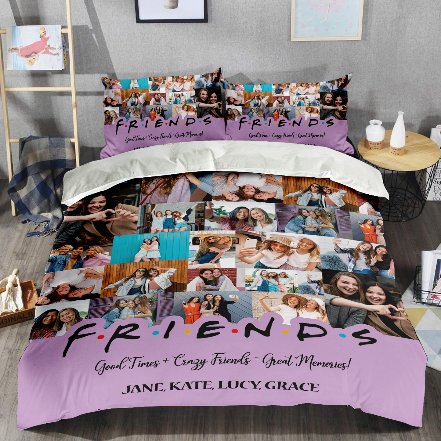 Best Friend BFF Gift From Photo Collage on Personalized Bedding Set for Bestie