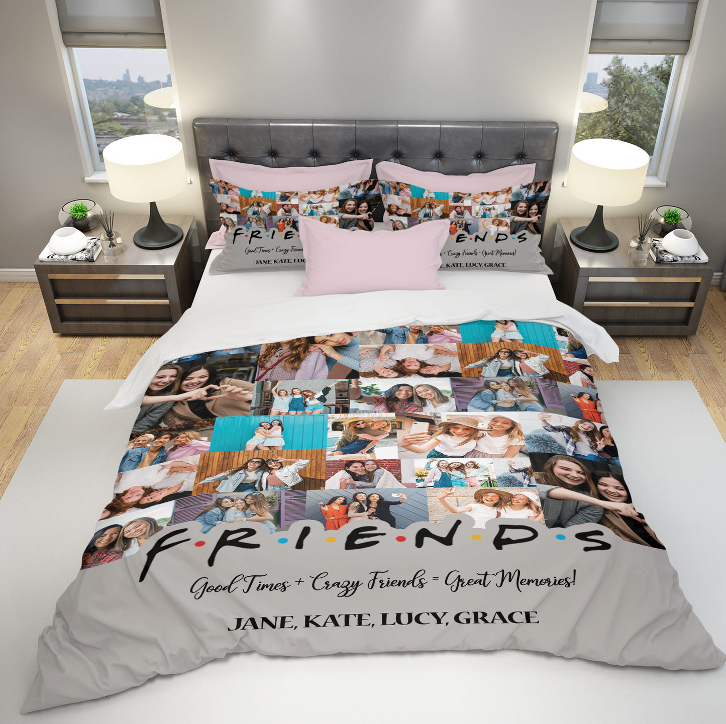 Best Friend BFF Gift From Photo Collage on Personalized Bedding Set for Bestie