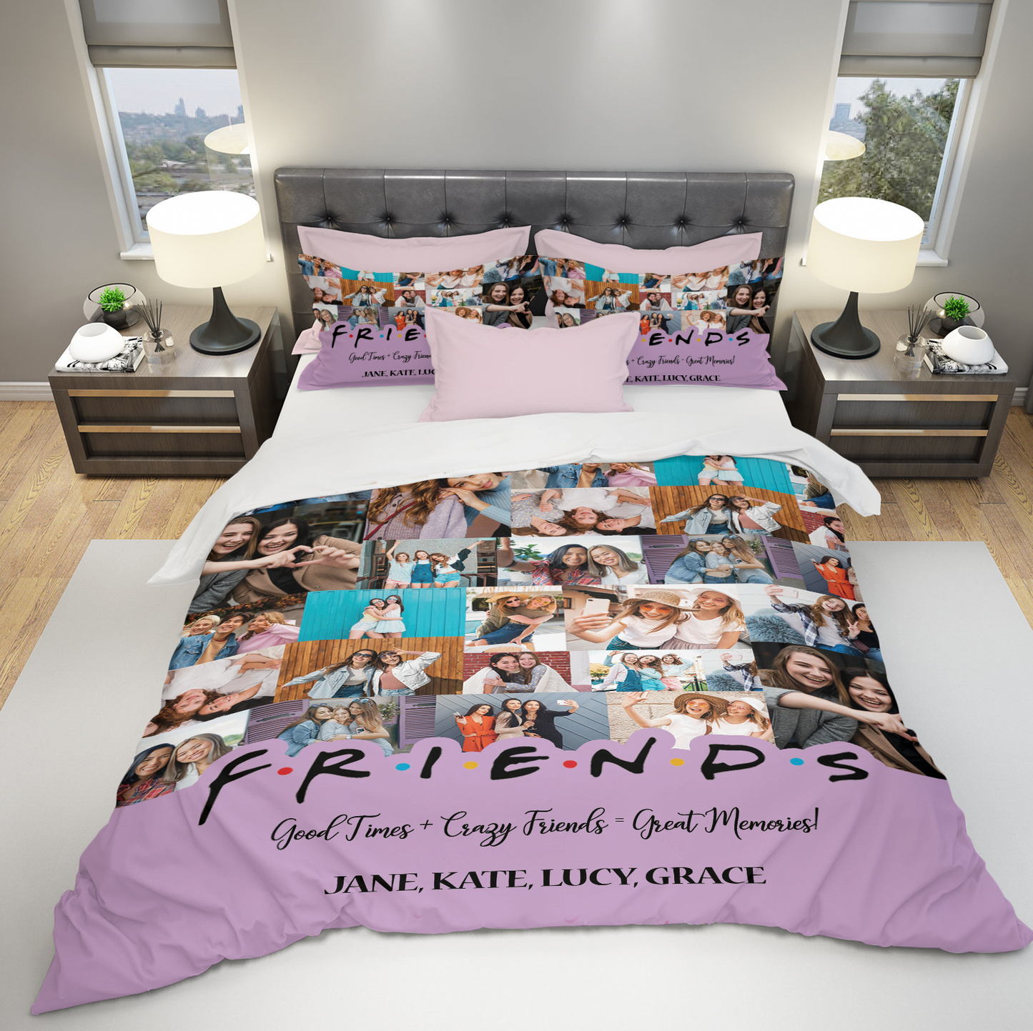 Best Friend BFF Gift From Photo Collage on Personalized Bedding Set for Bestie