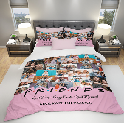 Best Friend BFF Gift From Photo Collage on Personalized Bedding Set for Bestie