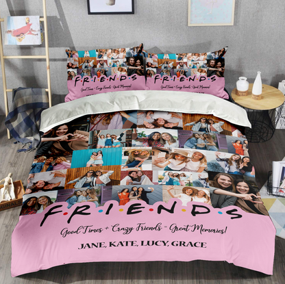 Best Friend BFF Gift From Photo Collage on Personalized Bedding Set for Bestie