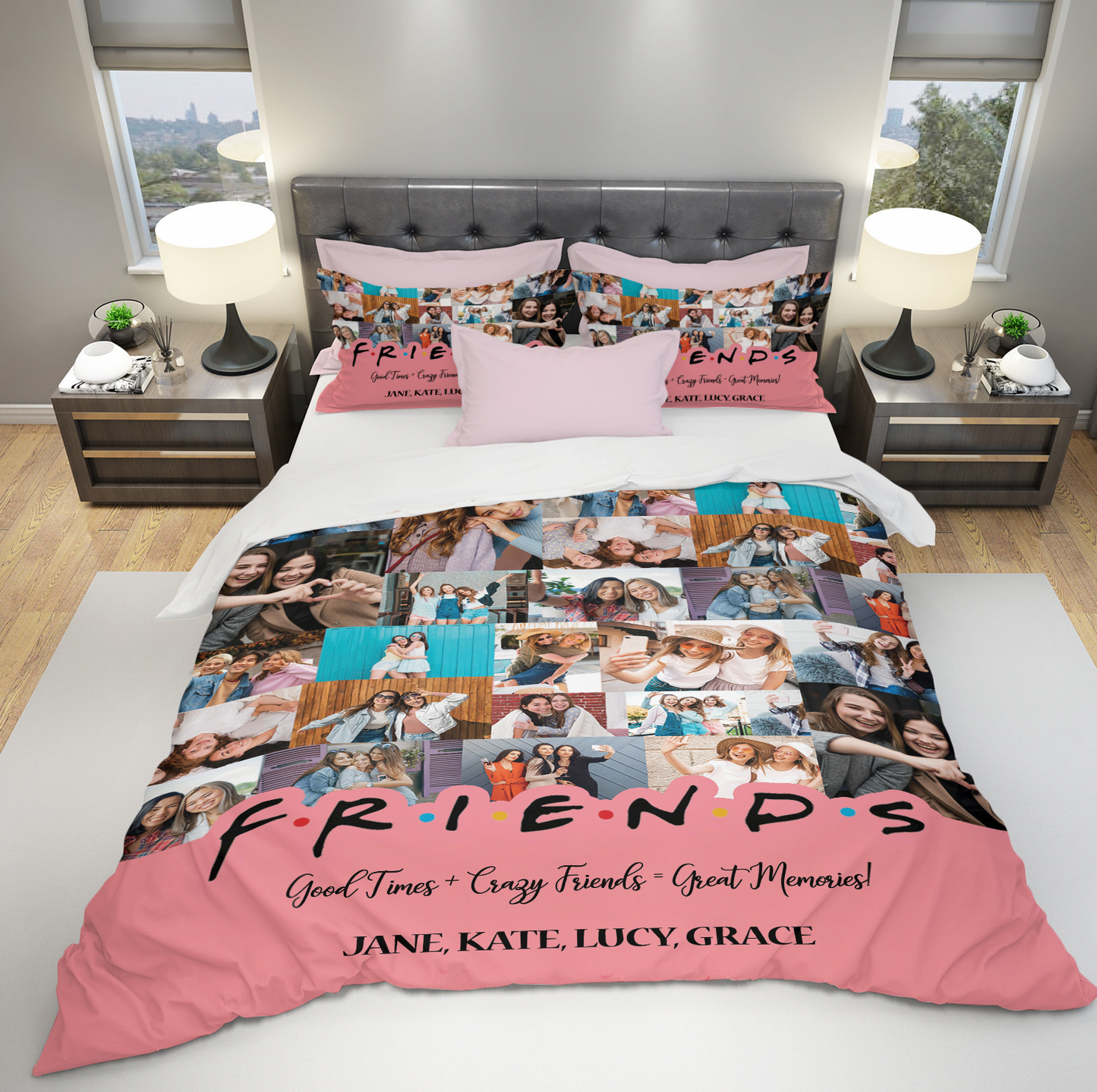 Best Friend BFF Gift From Photo Collage on Personalized Bedding Set for Bestie