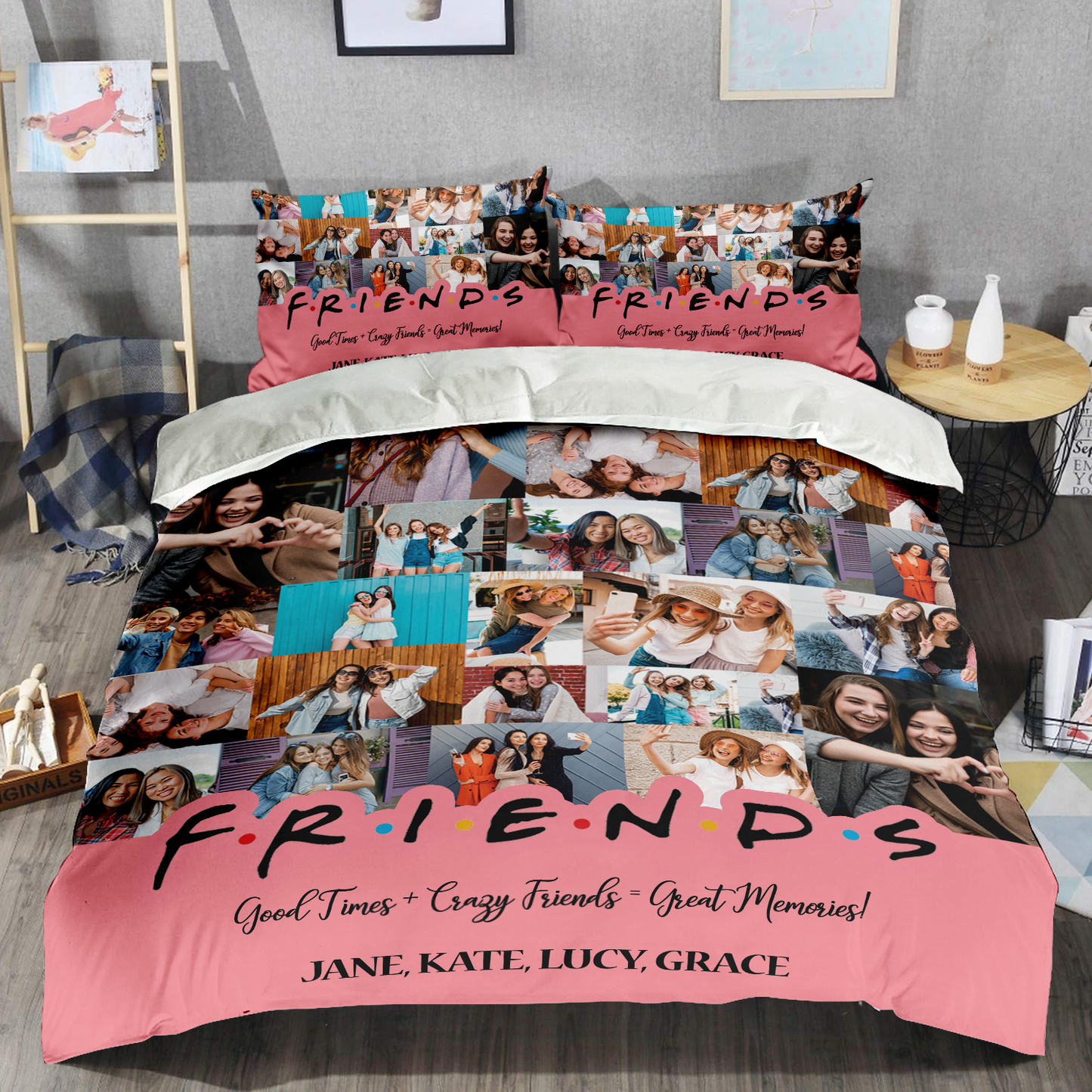 Best Friend BFF Gift From Photo Collage on Personalized Bedding Set for Bestie
