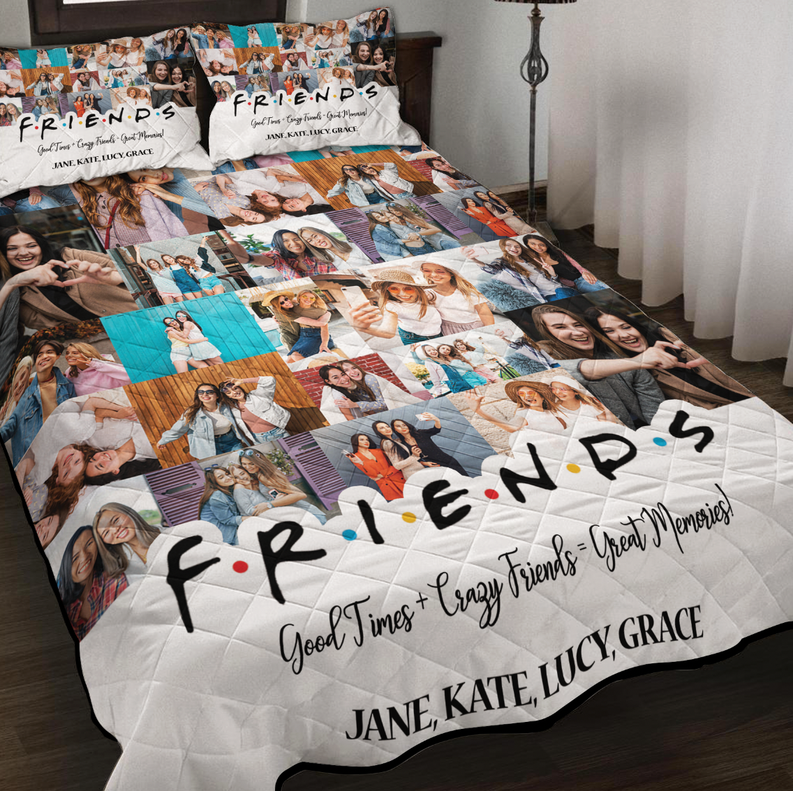 Create Gift for Best Friend From Photo Collage on Personalized Quilt Bedding Set for Bestie