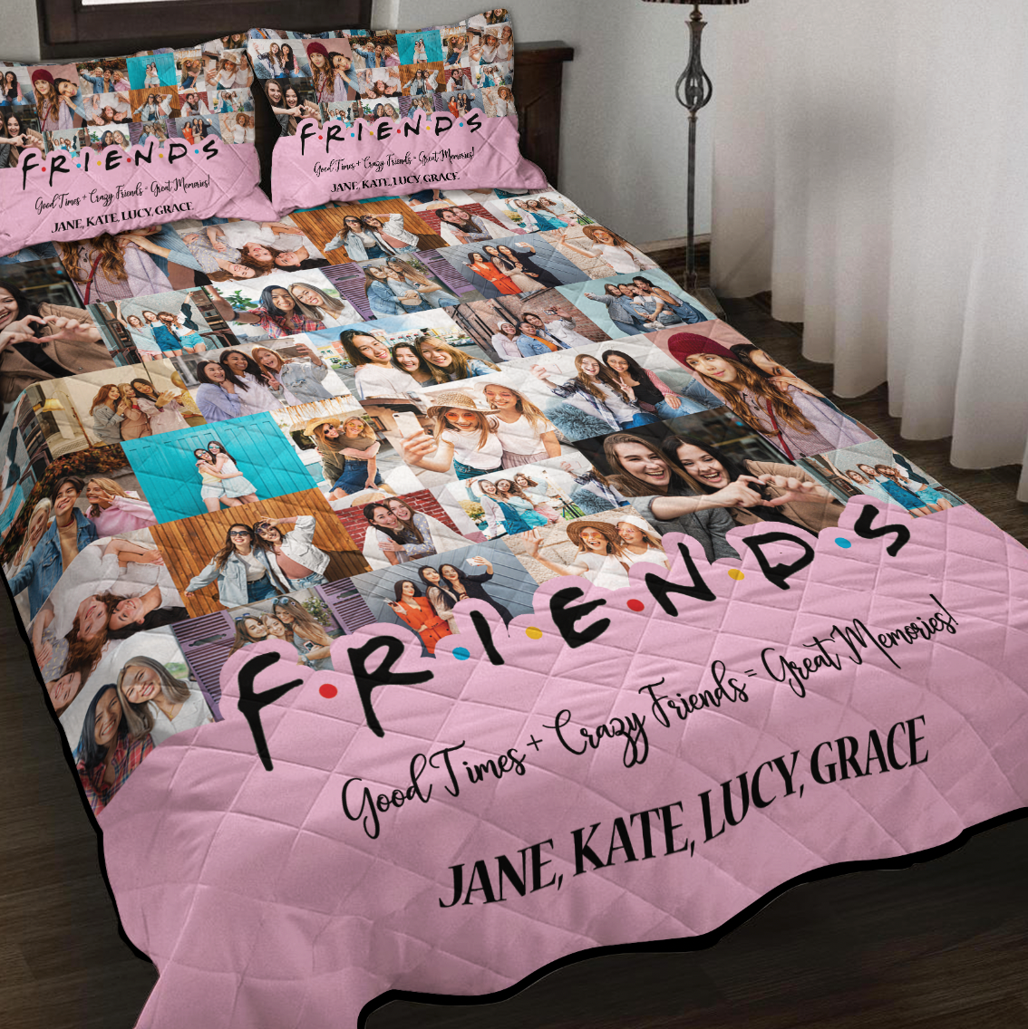 Create Gift for Best Friend From Photo Collage on Personalized Quilt Bedding Set for Bestie