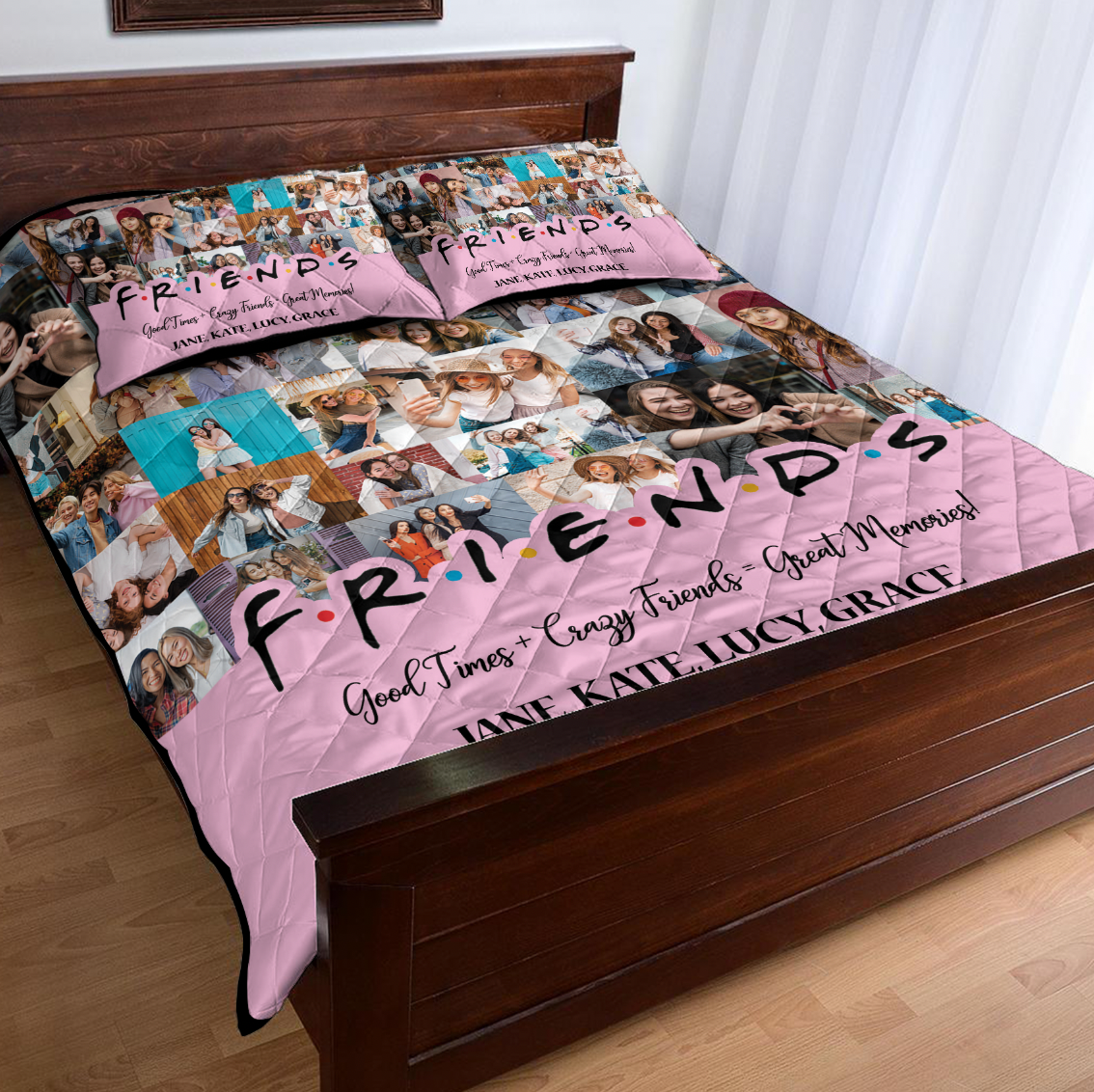 Create Gift for Best Friend From Photo Collage on Personalized Quilt Bedding Set for Bestie