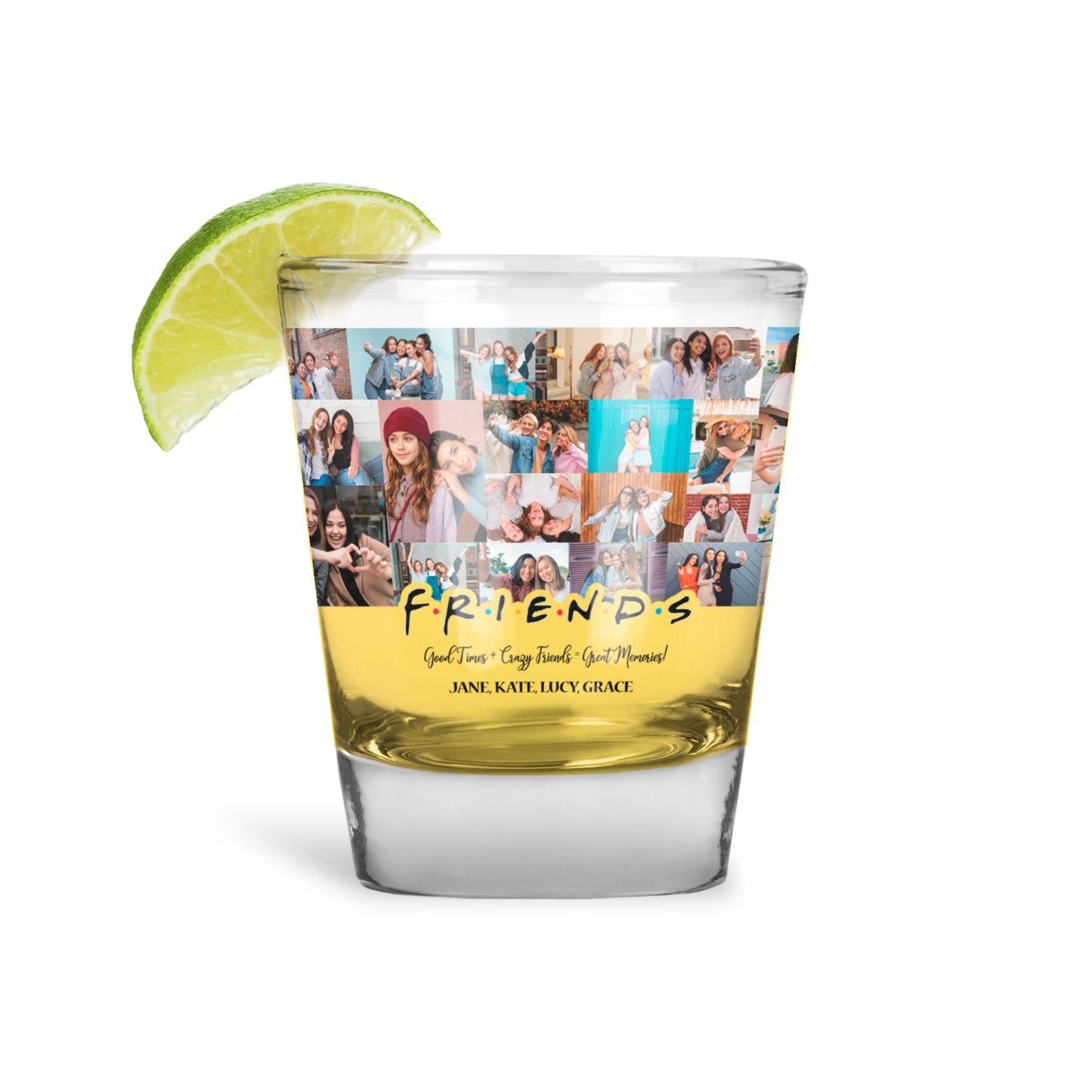 Create a Gift for Best Friend From Photo Collage on Personalized Shot Glass for Bestie