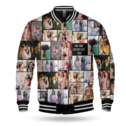 Create Your Own Baseball Button Jacket with Collage Photo & Text