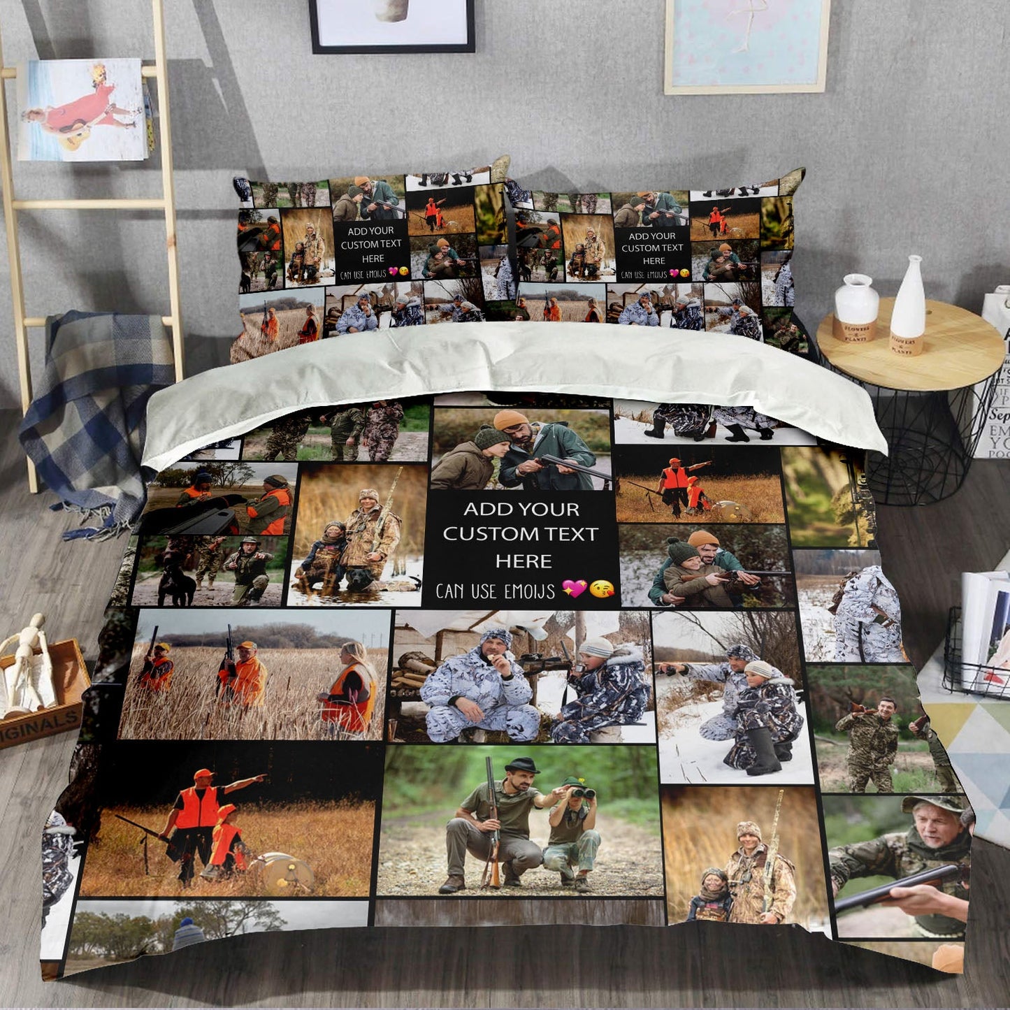 Create a Gift for Dad Grandpa with Collage Photo & Text on Bedding Set