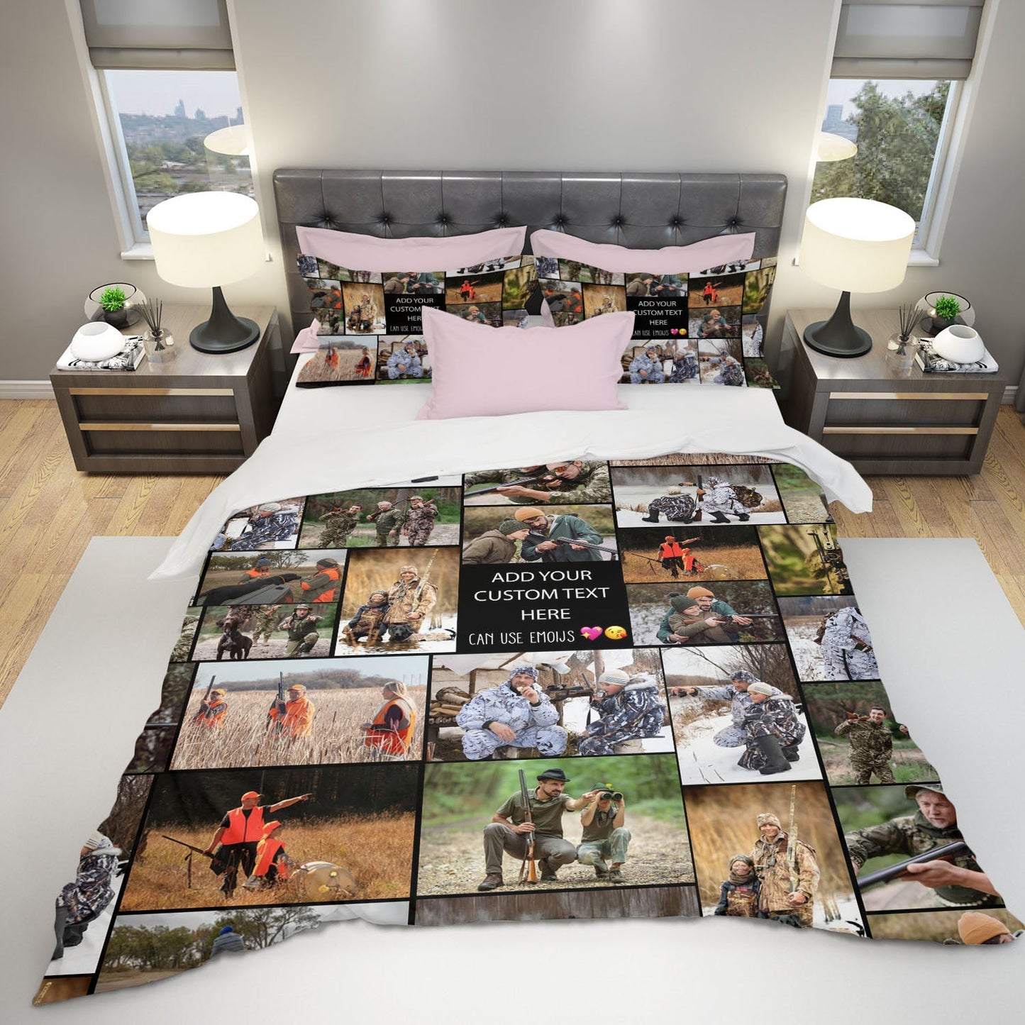 Create a Gift for Dad Grandpa with Collage Photo & Text on Bedding Set