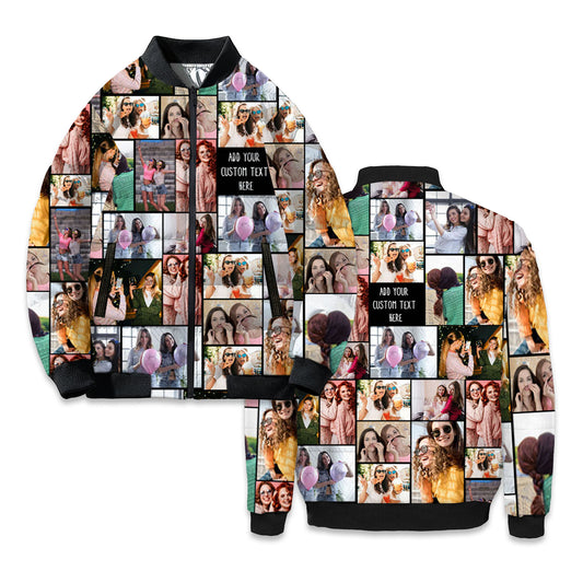 Create Your Own Bomber Puffer Jacket with Collage Photo & Text