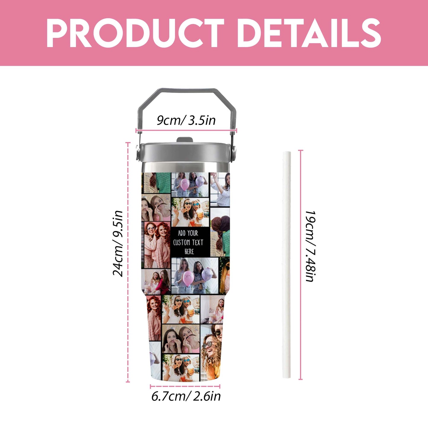 Create Your Own Flip Straw 30oz Printed Tumbler with Collage Photo and Text