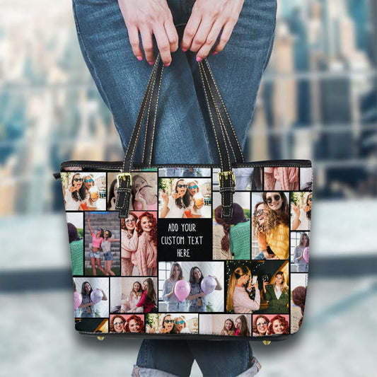 Create Your Own Leather Tote Bag with Collage Photo and Text