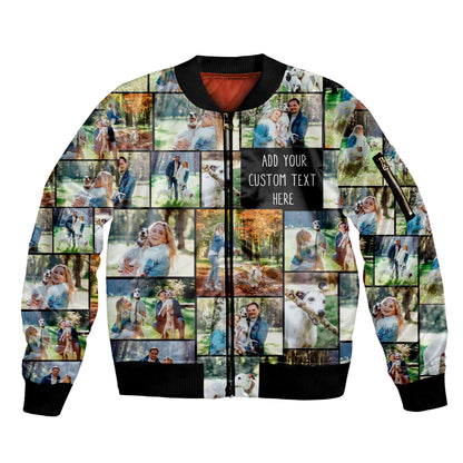 Create Your Own Unisex Bomber Jacket with Collage Photo & Text