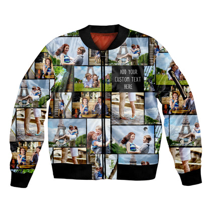 Create Your Own Unisex Bomber Jacket with Collage Photo & Text